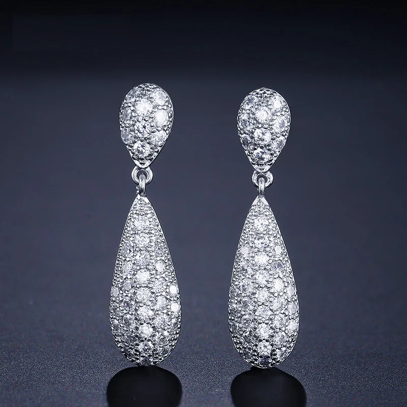 Новые модные серебряные серьги в форме капель, маленькие кубические циркониевые серьги с австрийскими кристаллами, три цвета, классические серьги для женщин, ювелирное изделие