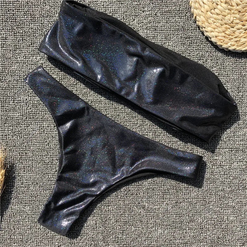 Женский сексуальный купальник бразильские бикини комплект бикини с блестками Блестящий купальный костюм Купальники бикини Maillot De Bain