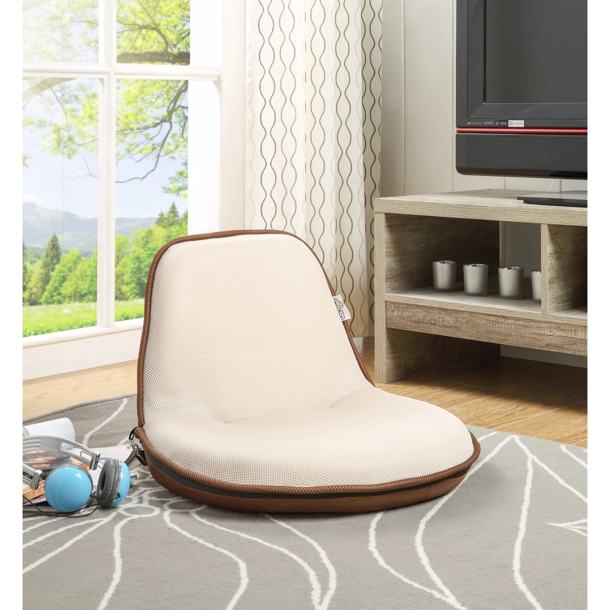 Loungie Quickchair Mesh Floor Chair - Foldable | Portable with Strap | Indoor/Outdoor | by Inspired Home