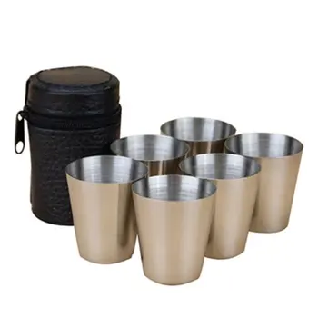 6Pcs/4pcs Set 30ml Outdoor Practical Stainless Steel Cups Shots Set Mini Glasses For Whisky Wine Portable Drinkware Set