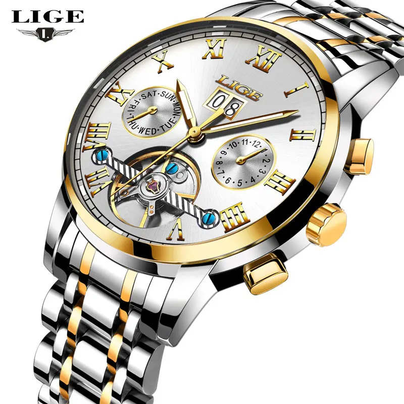 

LIGE NEW Men Watches Top Brand Luxury Men's Mechanical Watch Man Full Steel Multifunction Fashion Sports Clock Relogio Masculino