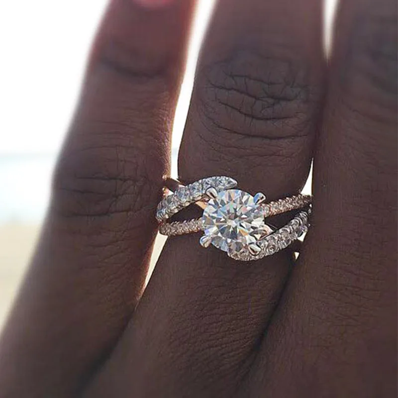 2018 New 1PC Beautiful Wedding Jewelry Women Ladies Ring Girls Zircon Luxurious crystal Gifts Fashion Rose Gold Engagement Rings