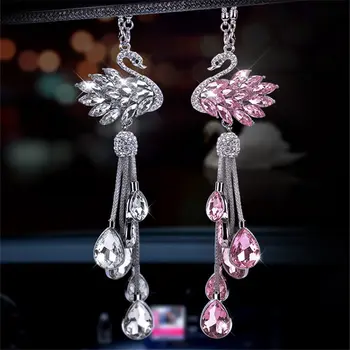 

Car Rear View Mirror Charm Crystal Hanging Ornament Rhinestone Interior Decor Crystal Swan Lucky Charm Pendant Girls Women