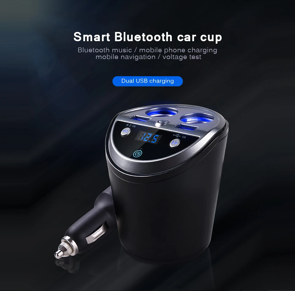 ANLUD FM передатчик Bluetooth Car Kit Hands Free прикуривателя Dual чашка с USB автомобильный держатель Зарядное устройство A2DP 5 V 2.1A 12-24 V