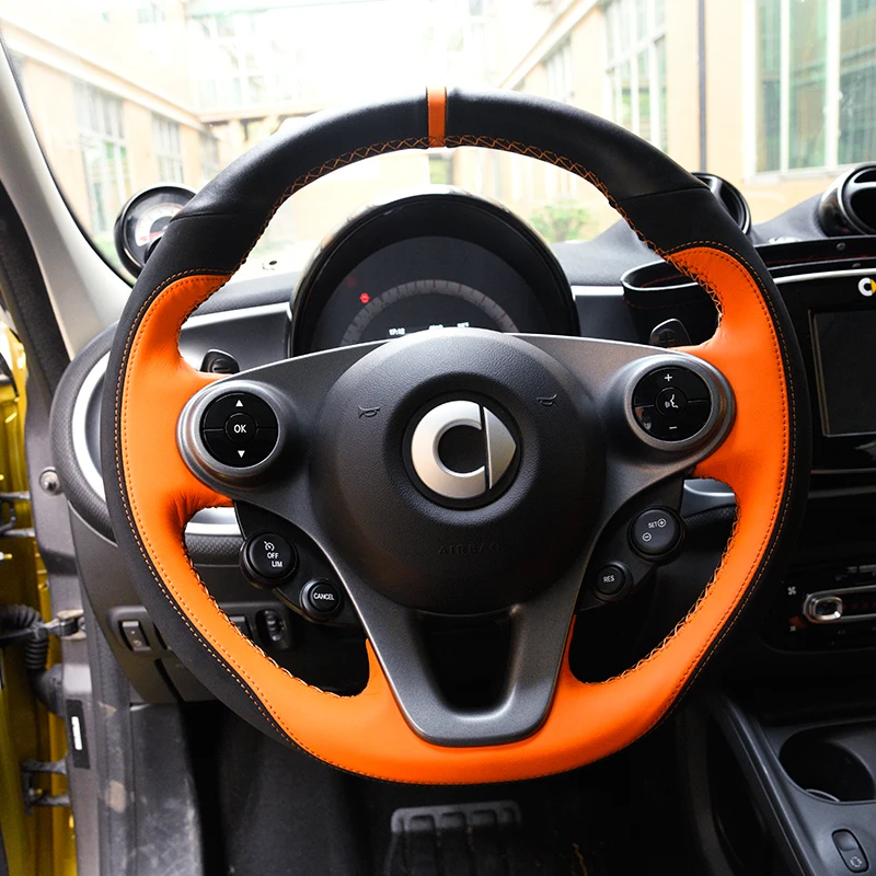 Автомобильный интерьер диаметр 38 см автомобиль DIY натуральная кожа рулевое колесо Чехлы для smart 453 fortwo forfour аксессуары для укладки