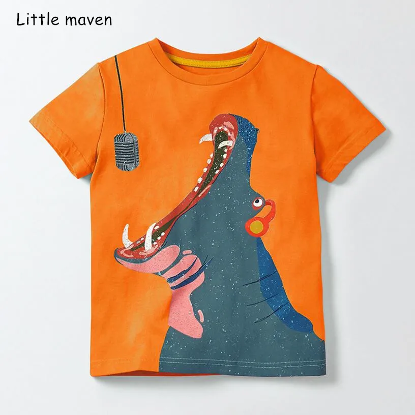 

Little maven children clothes summer baby boys clothes short sleeve tee tops animal print hippo Cotton brand t shirts 51270