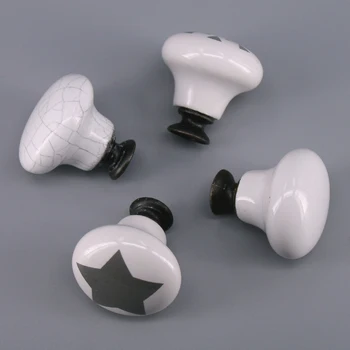 1PCS Round Ceramic Furniture Handle Kitchen Cabinet Drawer Pull Handle Knobs Single Hole bedroom furniture Knobs