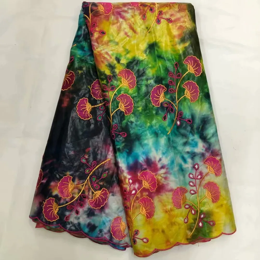 

tie dyeing bazin brode getzner embroidered holes&flowers basin riche 5yds high quality colorful brocade african fabric for party