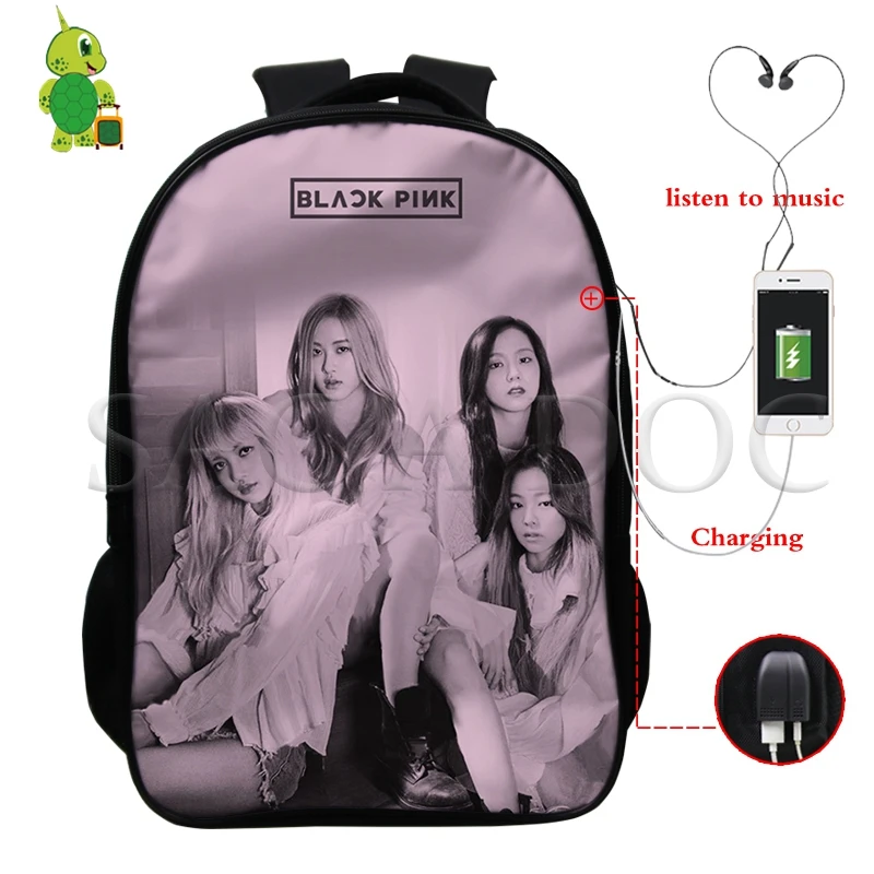 Kpop Черный розовый женский рюкзак USB для зарядки Mochila Kill This Love Rose/Lisa сумка мужские многофункциональные школьные рюкзаки дорожные сумки