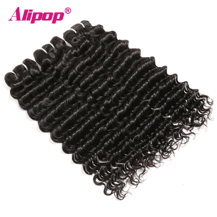 Deep Wave Hair 3 Bundles Alipop 100% Human Hair Peruvian Hair Bundles Remy Hair Extensions Weave Bundles Natural Black 1B (7)