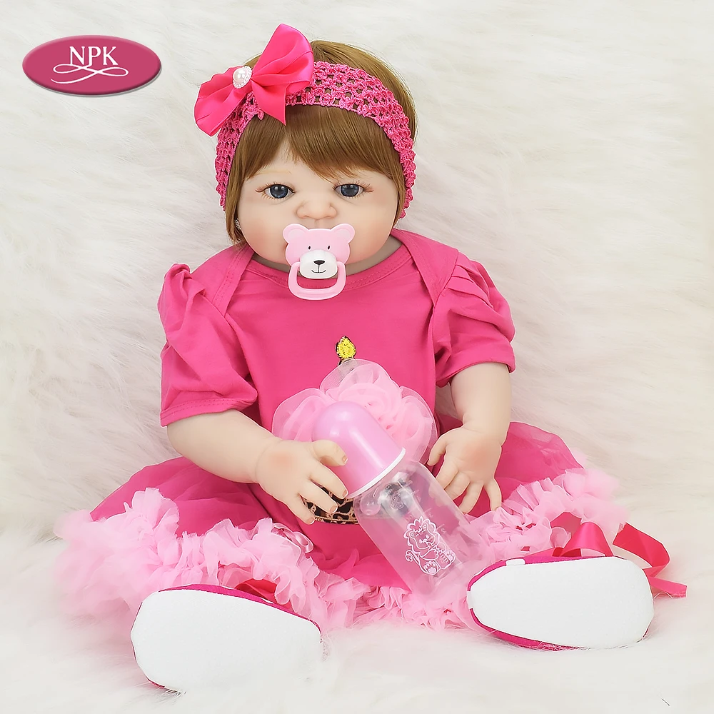 

NPK 57CM Reborn Babies Doll Full Body Silicone Bath Toys 2019 Newest Fashion Children Birthday Gifts Lifelike Baby Dolls Girls