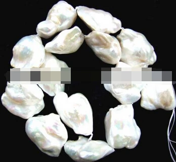 

FREE SHIPPING>>>@@ N712 big white freshwater Pearl flat baroque Beads 15.5''