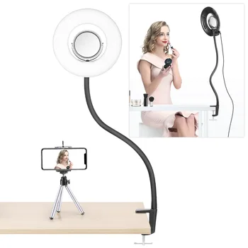 

Neewer Dimmable 8-inch Mini LED Ring Light with Flexible Gooseneck+Desk Clamp+3.5-inch Mirror+Phone Clip+Mini Tripod for Beauty