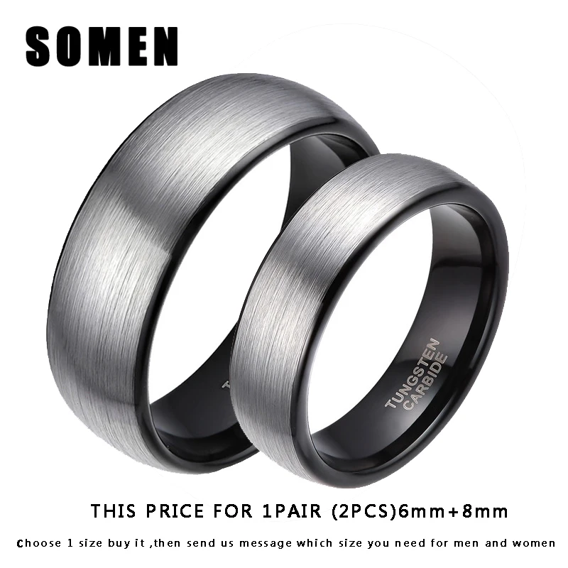 

6mm&8mm Black Inlay Tungsten Carbide Ring Men Wedding Band Engagement Rings Anniversary anel Alliance mariage Couple Ring Set