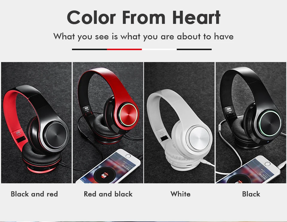 Bluetooth Headphone Luminous Wireless Headphones Bluetooth With Microphone noise cancelling MP3 Player for iphone samsung (2)