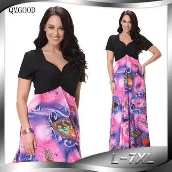 

QMGOOD Boho Print Patchwork Plus Size Dress Women Summer Big Size Dresses Large Size Vacation Long Evening Party Maxi Dress 6XL