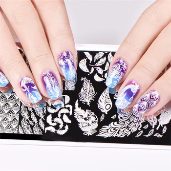 

Beauty BigBang 6*12cm Nail Stamping Plates Stamping Plate For Nails Stainless Steel Peacock Feather Template Nail Art Stencils