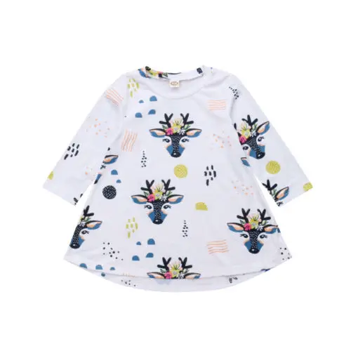 

KIds Girl Cotton Long Sleeve Dress Cute Cotton Clothes Infant Kids Baby Girl Princess Dress Flower 1-5Y