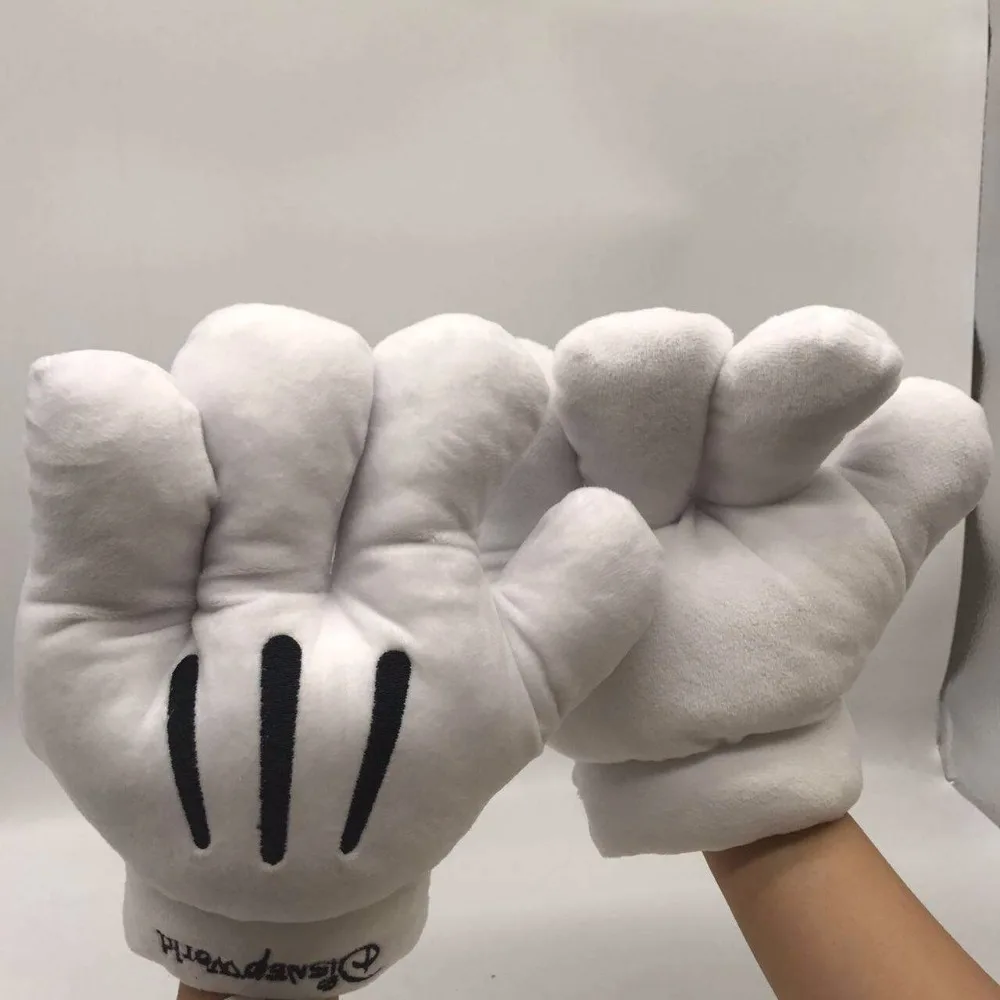 

22cm Inexpensive Xmas Gift warm Plush Gloves MICKEY MOUSE flannel white Big Glove cartoon Winter Cushion Pillow toy