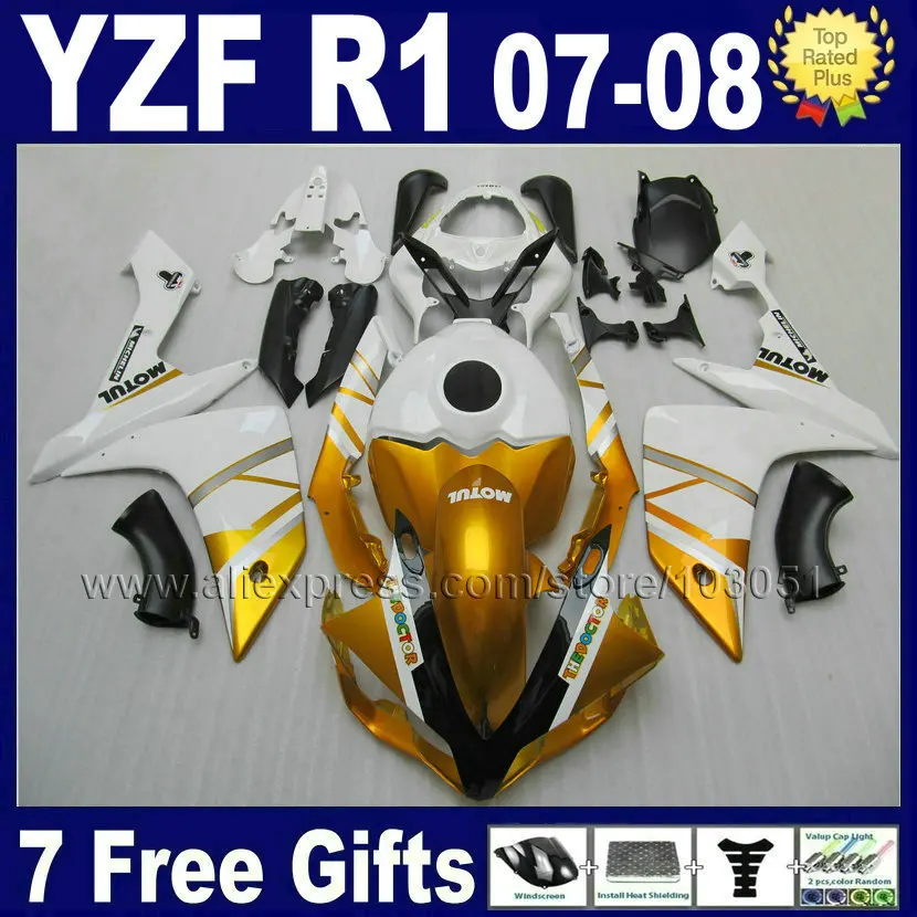 7 подарков OEM литье под давлением для YAMAHA R1 обтекатель комплект YZF 07 08 1000 2007 2008 Белый Ремонт Кузова Обтекатели
