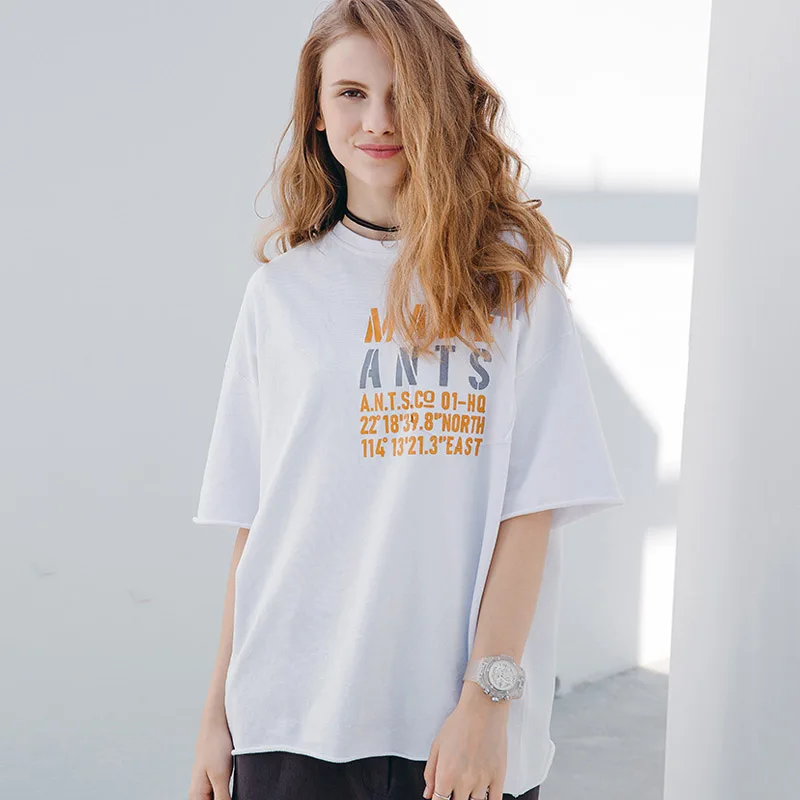 

Fashion street hipster style designer women's T-shirt spring and summer new stitching printing letters loose cotton shirt women