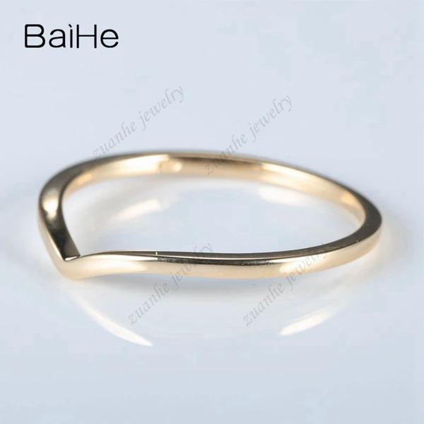 BAIHE Solid 10 к Желтое золото (AU417) элегантное женское обручальное кольцо V Форма обручение изысканное украшение на свадьбу Группа Мода подарок