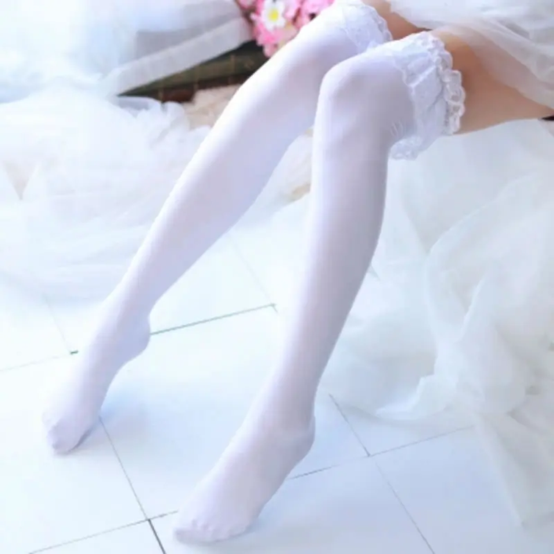 Японский кружево Лолита Kawaii трусики носок полный средства ухода за кожей колготки для новорождённых чулок школьная форма для японской средней школы до колена черный, белы