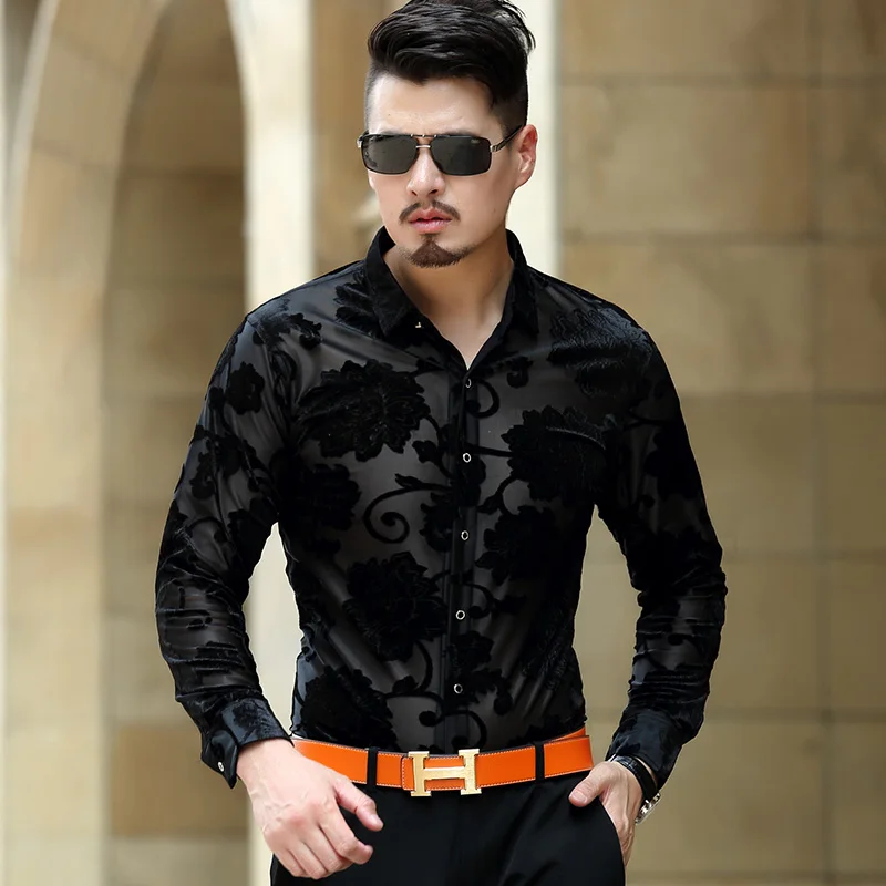 Spring/Autumn Long Sleeve Men's Shirts Male Casual Velvet Formal Brand ...