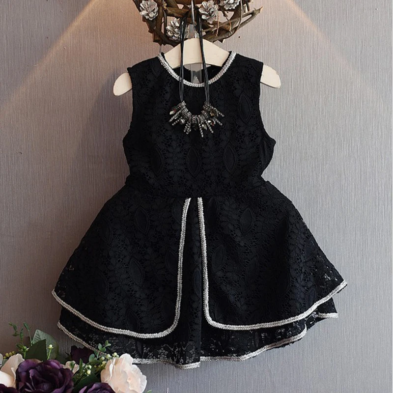 

2019 High Quality Baby Girl Summer Dress Sleeveless Tiered Pretty Party Princess Dresses Girls Vestido Fashion White&Black Dress