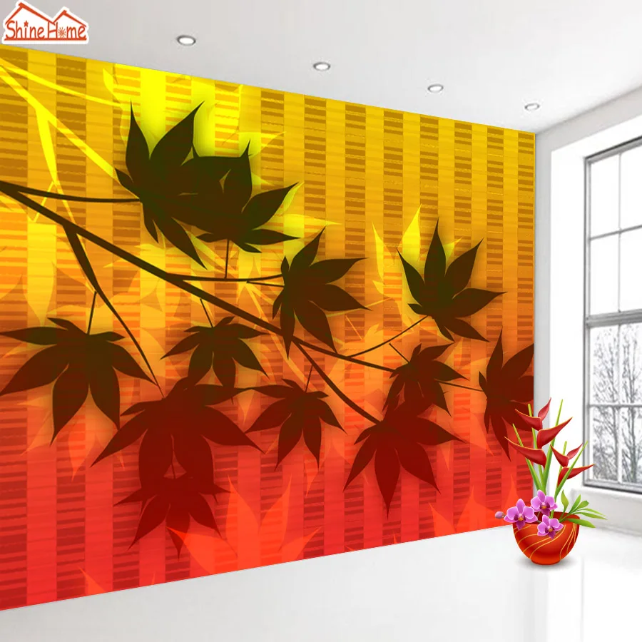 ShineHome Maple leaf Floral Golden Wallpaper for 3d Rooms Walls