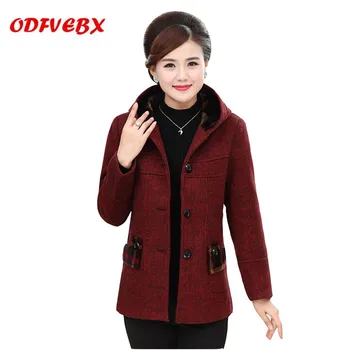 

2020 new autumn woolen coat plus velvet thickening middle-aged Female winter hooded plus size cotton women's clothing