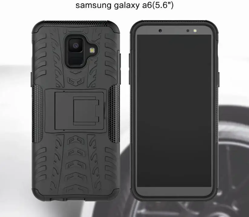 Для samsung Galaxy A6 Plus + закаленное Стекло Мягкие TPU Броня Гибридный защиты Kickstand Shell жесткий резиновое покрытие