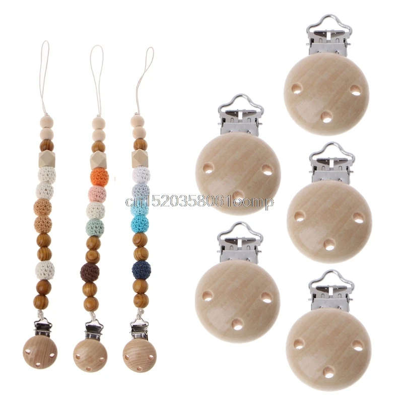 

5Pcs Metal Wooden Baby Pacifier Clips Infant Soother Clasps Holders Accessories J26 Drop shipping