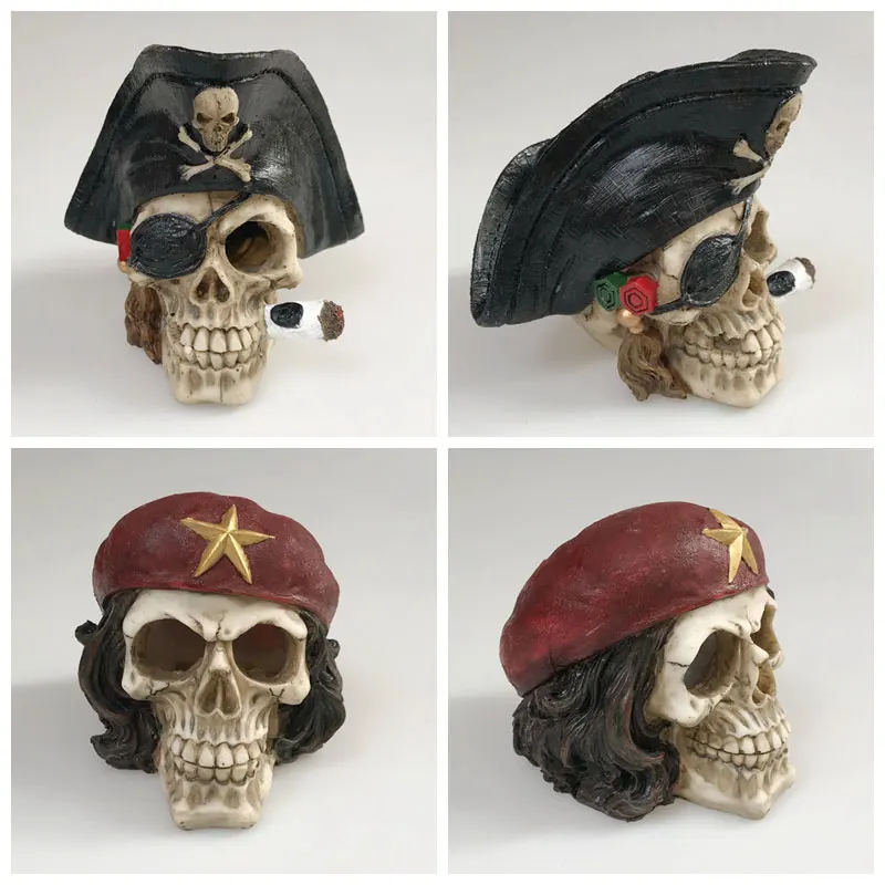 

Pirate Skull Head Captain Skull Head Ornaments Fish And Shrimp Caves Can Escape Vintage Resin Landscaping Aquarium Decoration