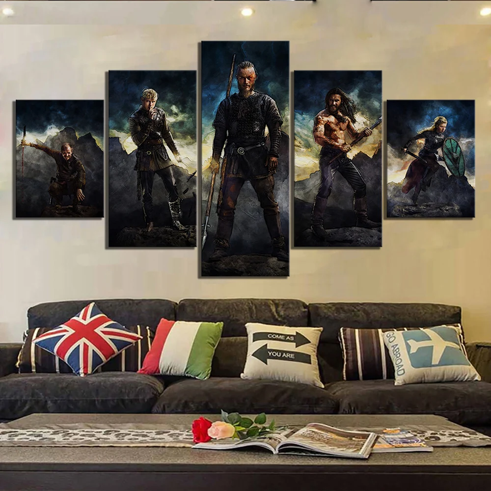 

5 Piece Abstract Art HD Pictures Vikings Movie Poster Canvas Art Wall Paintings for Living Room Wall Decor