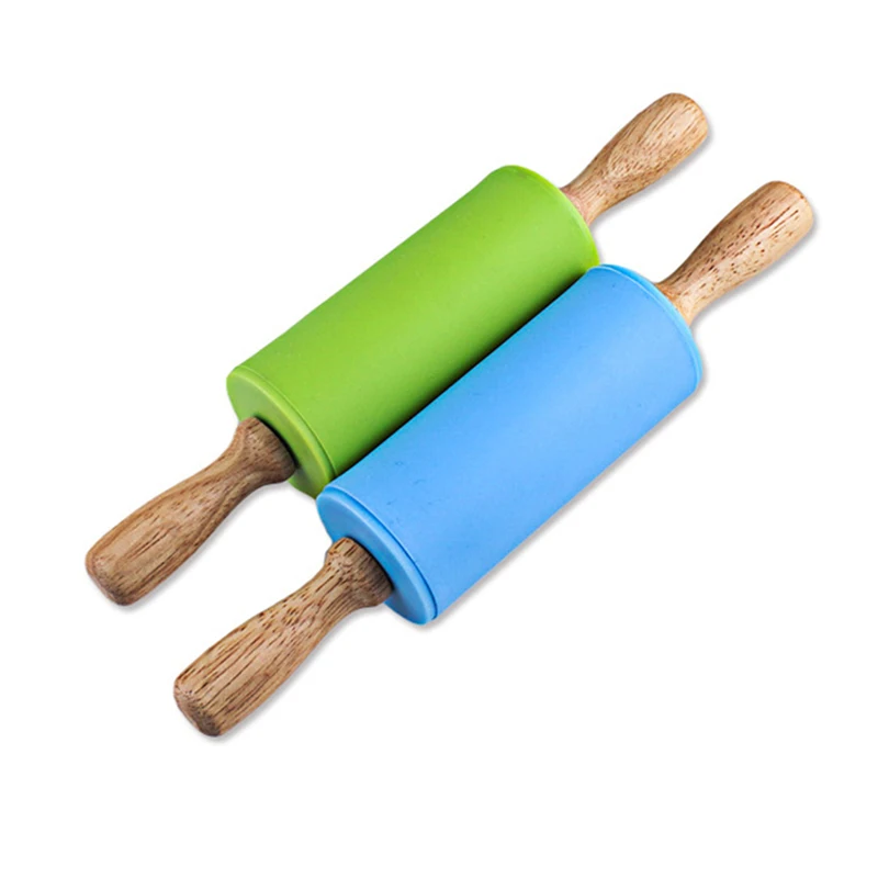 23cm Wood Handle Silicone Rolling Pins Small Dough Pastry Roller Stick for Kids Baking Cooking Tools Kitchen Accessories (5)
