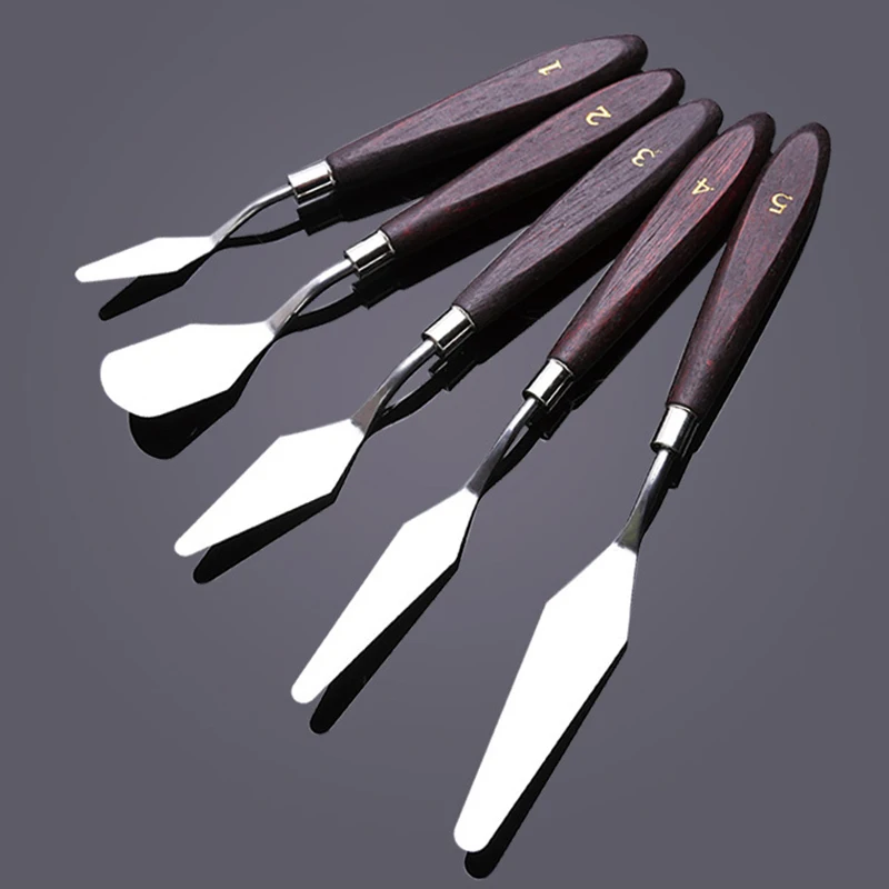  5pcs/Set Artist Oil Painting Scraper Stainless Steel Palette Gouache Spatula Top