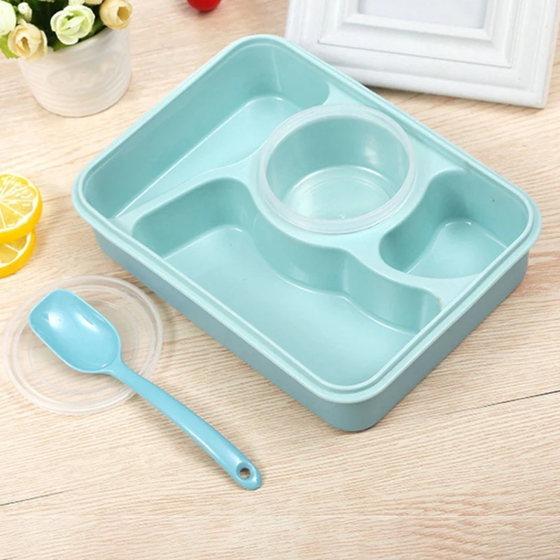 

5 Grid Lunch Box Microwavable Bento Box Leak-Proof Portable Food Container Storage Box For Kids Soup Bowl And Spoon Large Size