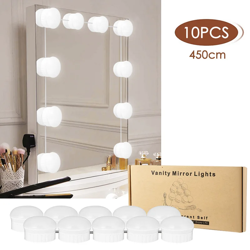 

4M 10 LED Night light Makeup Mirror Vanity Lights Bulbs Kit USB Charging Port Adjustable Brightness lights for Make Up Bathroom