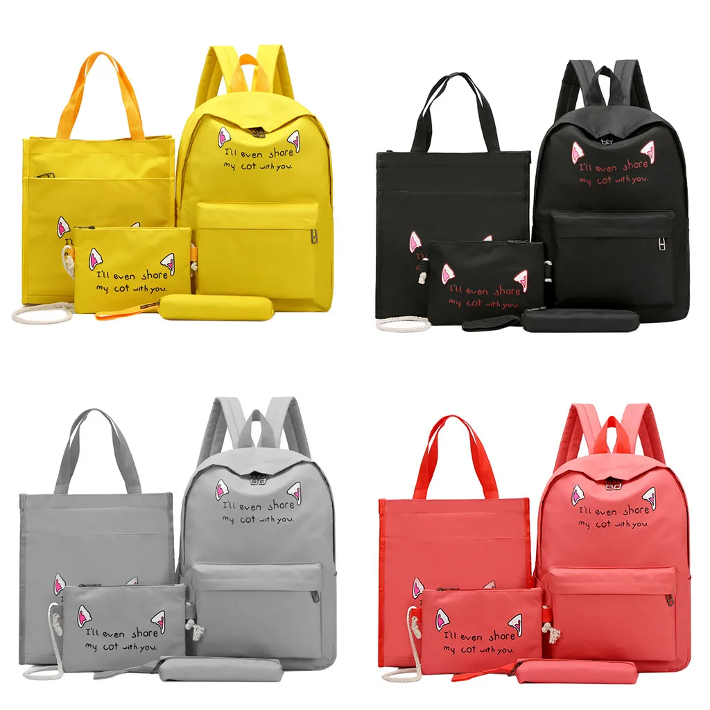 

2019 New Backpack bagpack Women Color Matching Wild Leisure Travel Student Backpack Four-piece Set Dropshipping mochila bolsos