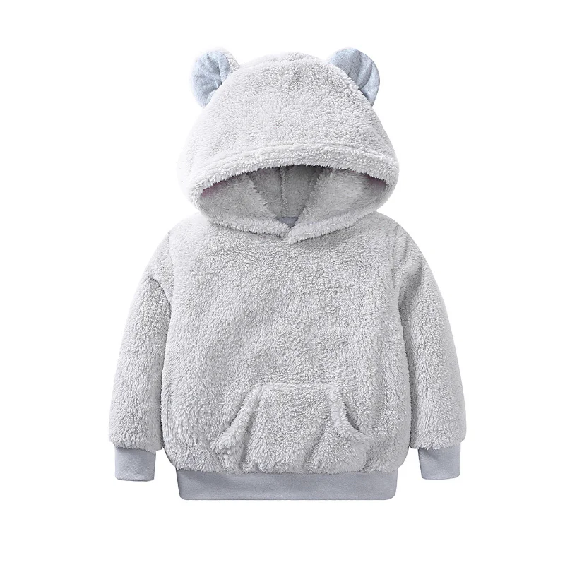 

Baby Boys Girls Winter Hoodies Bear Ears Long Sleeves Downy Hooded Pullover Pockets M09