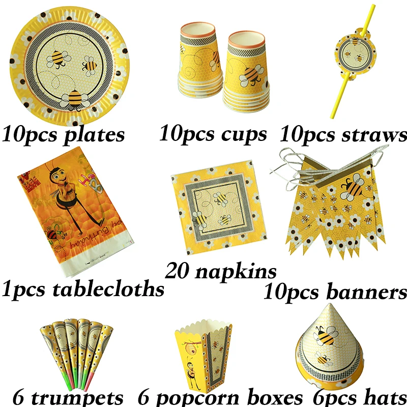 

Butterfly Bee theme birthday party decorations baby shower party supplies Bee Movie theme disposable plates cups napkins banners