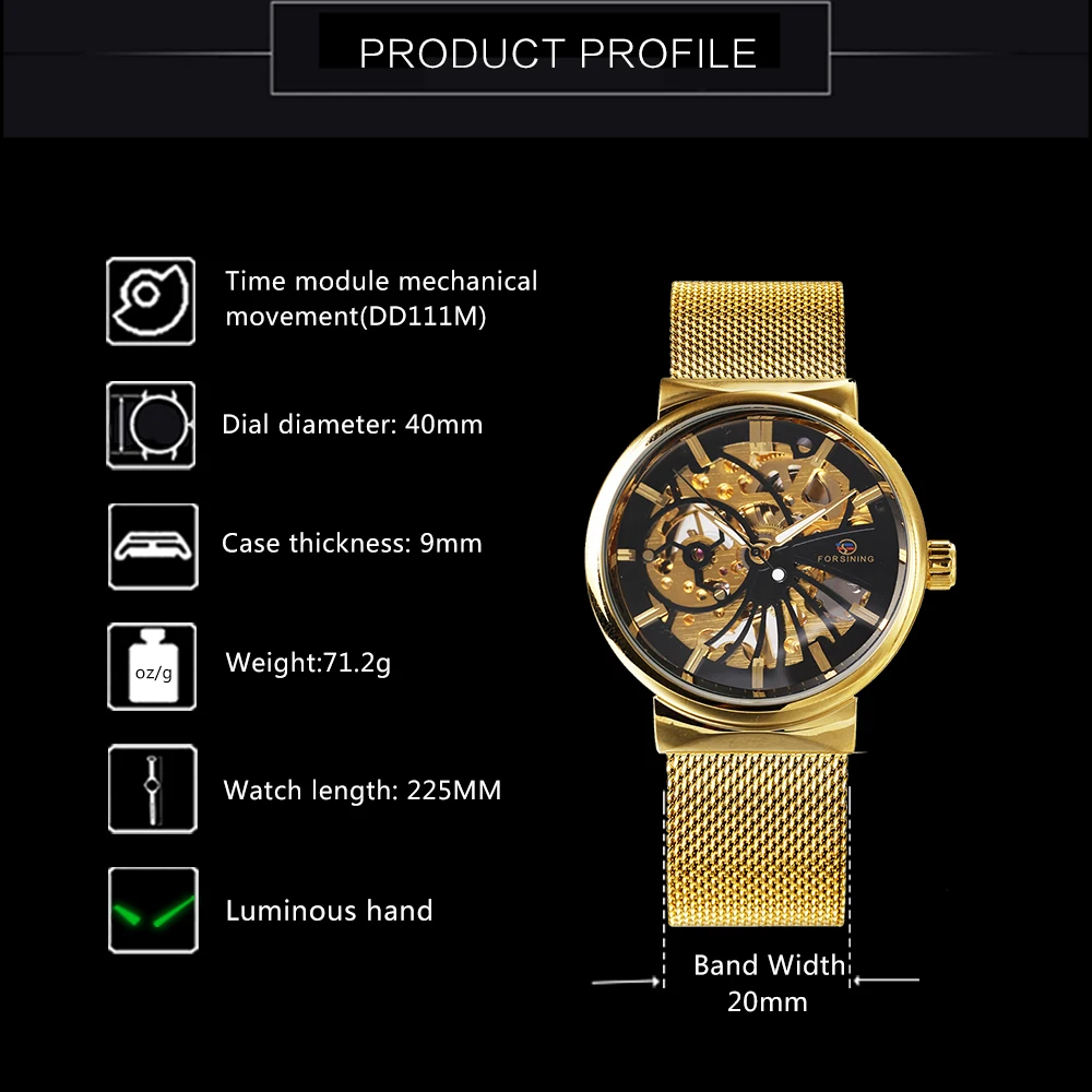 Beste HOT FORSINING Top Merk Luxe Mannen Mechanische Horloge Skeleton Dial Golden Royal Mode Dunne Unisex Mesh KLEINE POLS HORLOGES
