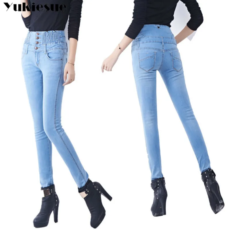 Mom Jeans Women With High Waist Women's Pants Winter Stretch Basic Skinny Jeans Woman 2018 Plus Size Denim Pants Femme Cotton
