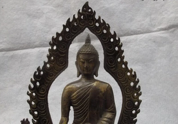 

USPS to USA S0177 13 Tibet Buddhism Old Bronze copper Twp Dragon Thailand Sakyamuni Buddha Statue (B0328)