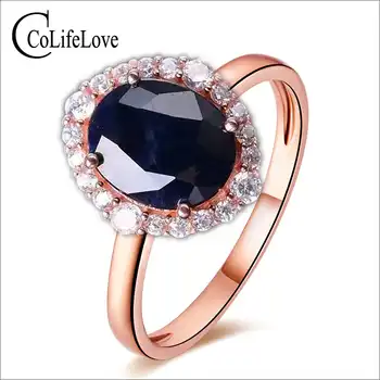 Elegant sapphire ring 10*12mm natural black sapphire from Chinese sapphire mine solid 925 silvr sapphire woman wedding ring - Category 🛒 Jewelry & Accessories