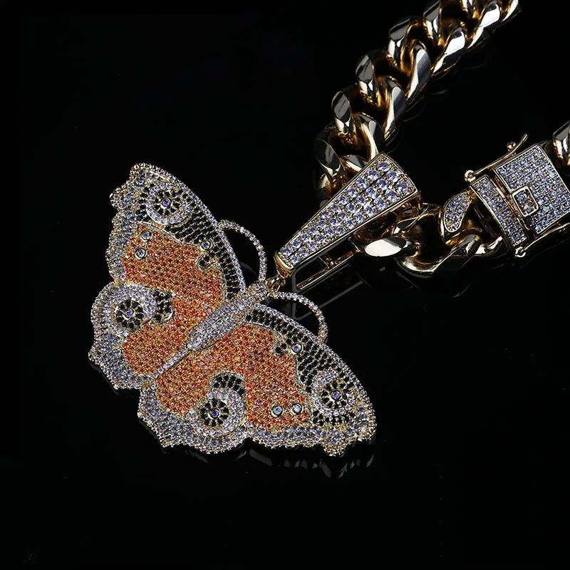 

Hip Hop Micro Paved AAA Cubic Zirconia Bling Ice Out Animal Butterfly Pendants Necklaces for Men Rapper Jewelry Drop Shipping