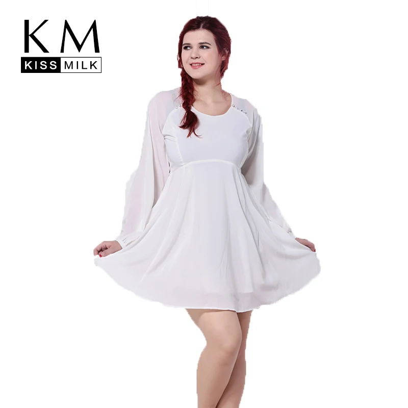 

Kissmilk 2016 Women Plus Size A-Line Patchwork Fashion Elegant Big Large Size Lantern Sleeve 3XL 4XL 5XL 6XL Chiffon Dress