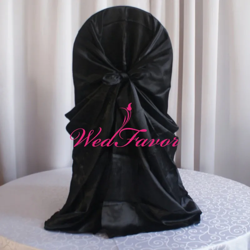 WedFavor 100 шт Универсальные Сатиновые чехлы для стульев для свадьбы чехлы на стулья для банкета, вечерние украшения для отеля - Цвет: Black