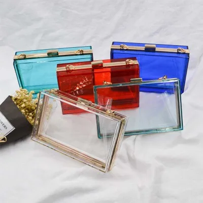 

2018 New Colorful Trend Acrylic Transparent Evening Bag Shoulder Bag Handbag Simple Chain Small Square Package